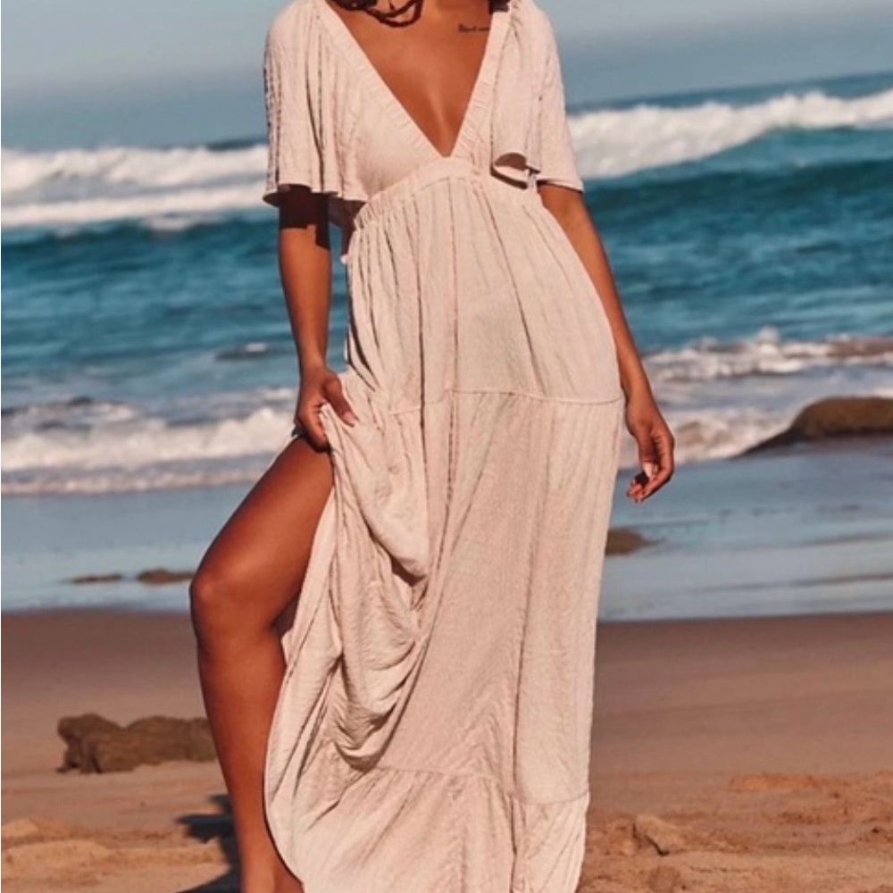 Lunnow Light Blue V-Neck Maxi Dress Summer SZ S EUC